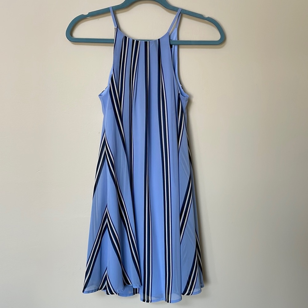 Worn once! Francesca’s Blue Stripe Trapeze Swing Dress XS